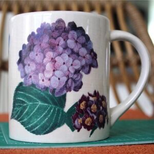 R.B. Bernarda Portugal Floral Ceramic Mug Hydrangea Morning Glory Crackle Glaze